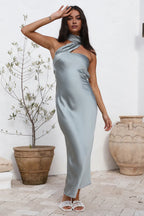 Sheath/Column Halter Neck Sleeveless Backless Ankle-Length Prom Dress