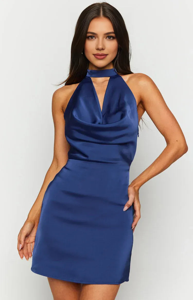 Sheath/Column High Neck Sleeveless Backless Above Knee Homecoming Dress