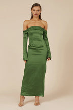 Sheath/Column Off The Shoulder Long Sleeve Ankle-Length Prom Dress