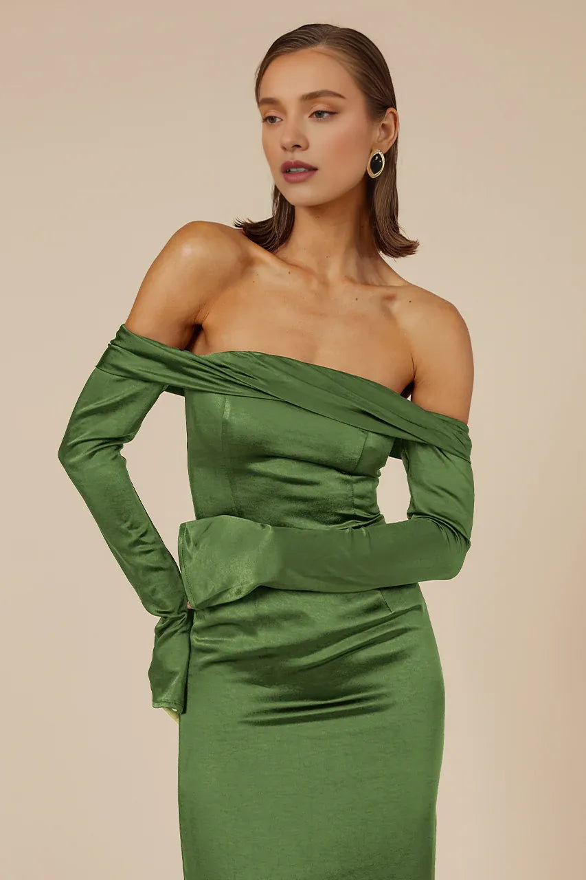 Sheath/Column Off The Shoulder Long Sleeve Ankle-Length Prom Dress