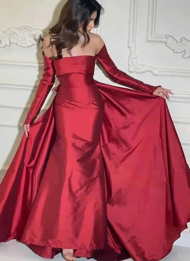 Sheath/Column Off the Shoulder Long Sleeves Bow Floor-Length Evening Dress