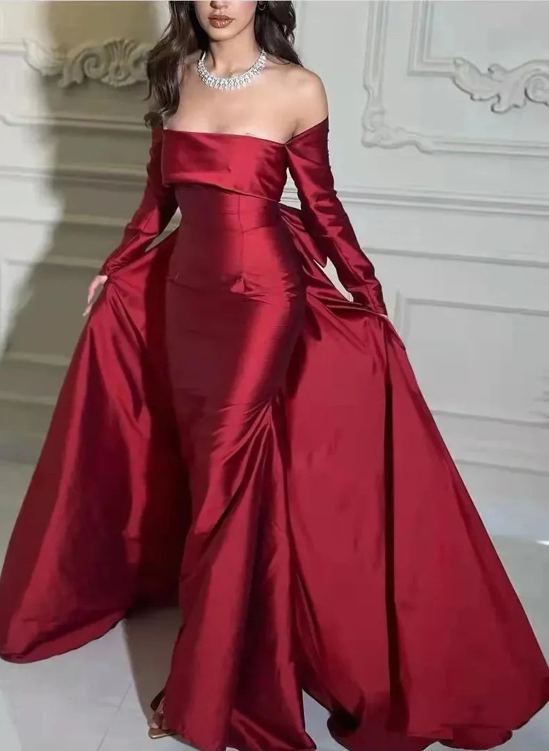 Sheath/Column Off the Shoulder Long Sleeves Bow Floor-Length Evening Dress