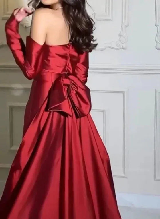 Sheath/Column Off the Shoulder Long Sleeves Bow Floor-Length Evening Dress