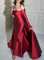 Sheath/Column Off the Shoulder Long Sleeves Bow Floor-Length Evening Dress