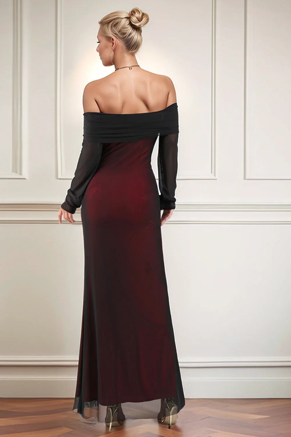 Sheath/Column Off the Shoulder Long Sleeves Floor-Length Prom Dress