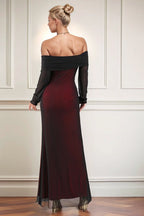 Sheath/Column Off the Shoulder Long Sleeves Floor-Length Prom Dress