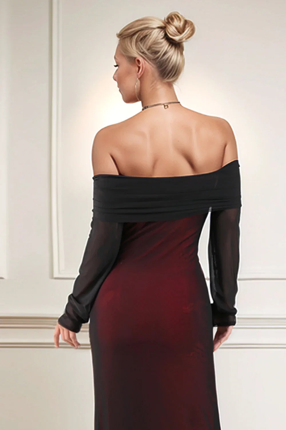 Sheath/Column Off the Shoulder Long Sleeves Floor-Length Prom Dress