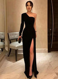 Sheath/Column One-Shoulder Long Sleeves Split Floor-Length Evening Dress