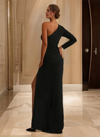 Sheath/Column One-Shoulder Long Sleeves Split Floor-Length Evening Dress