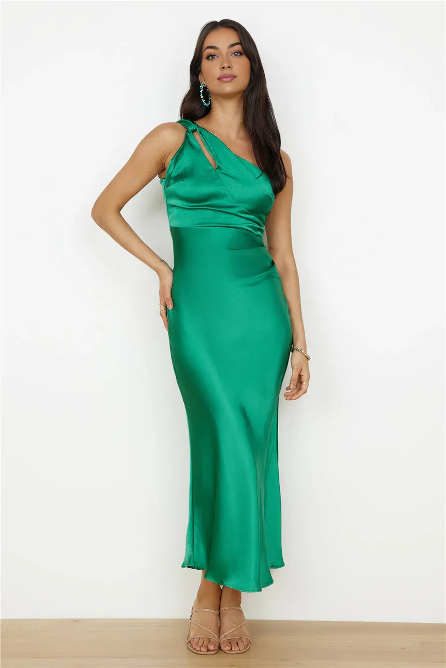 Sheath/Column One Shoulder Sleeveless Backless Ankle-Length Prom Dress