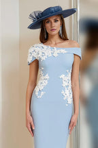 Sheath/Column One Shoulder Sleeveless Backless Tea-Length Mother of the Bride Dress