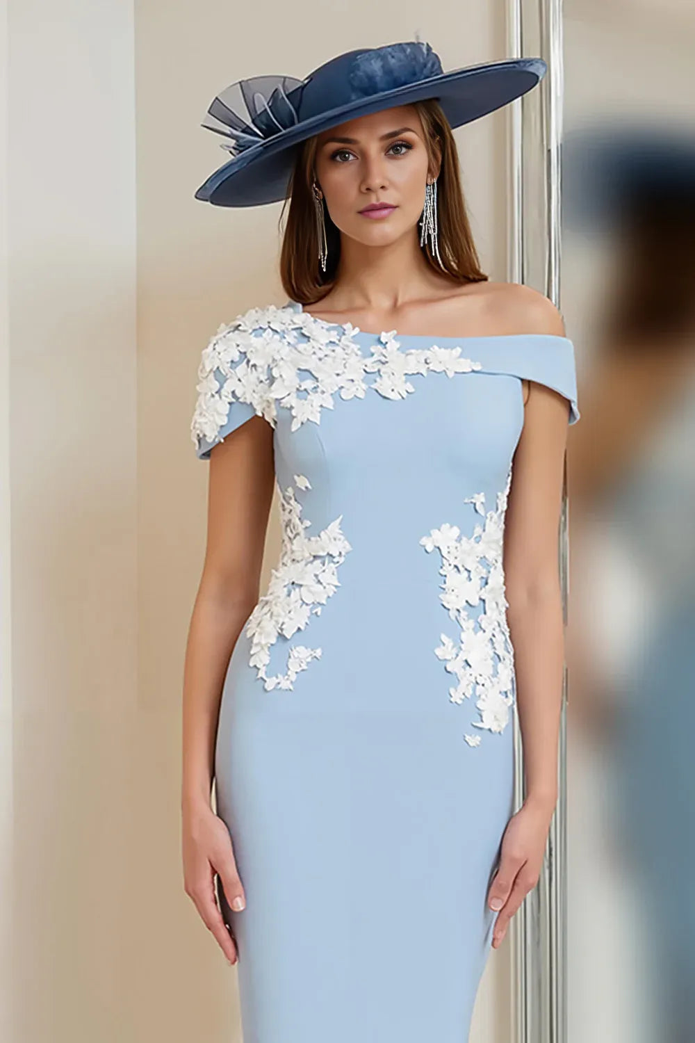 Sheath/Column One Shoulder Sleeveless Backless Tea-Length Mother of the Bride Dress