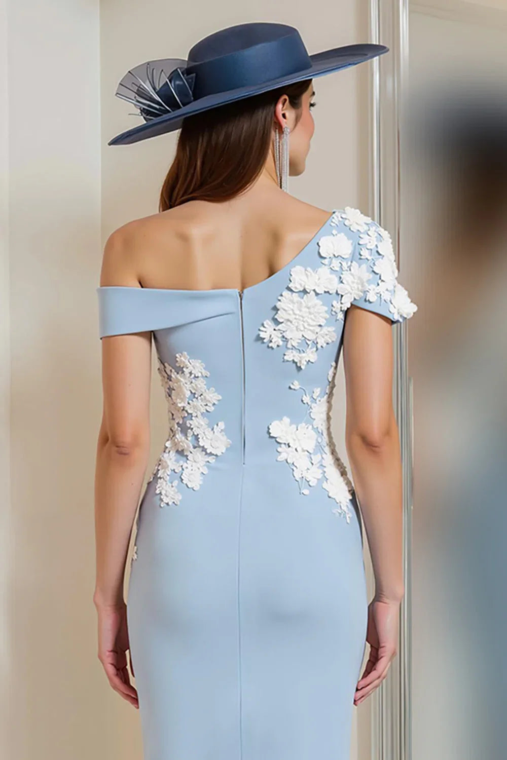 Sheath/Column One Shoulder Sleeveless Backless Tea-Length Mother of the Bride Dress