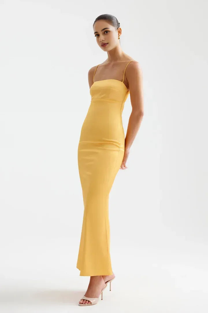 Sheath/Column Spaghetti Straps Sleeveless Backless Ankle-Length Evening Dress