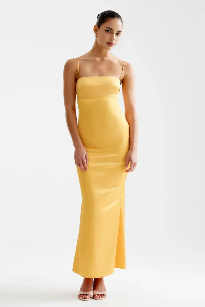 Sheath/Column Spaghetti Straps Sleeveless Backless Ankle-Length Evening Dress
