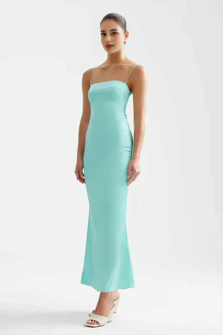 Sheath/Column Spaghetti Straps Sleeveless Backless Ankle-Length Evening Dress