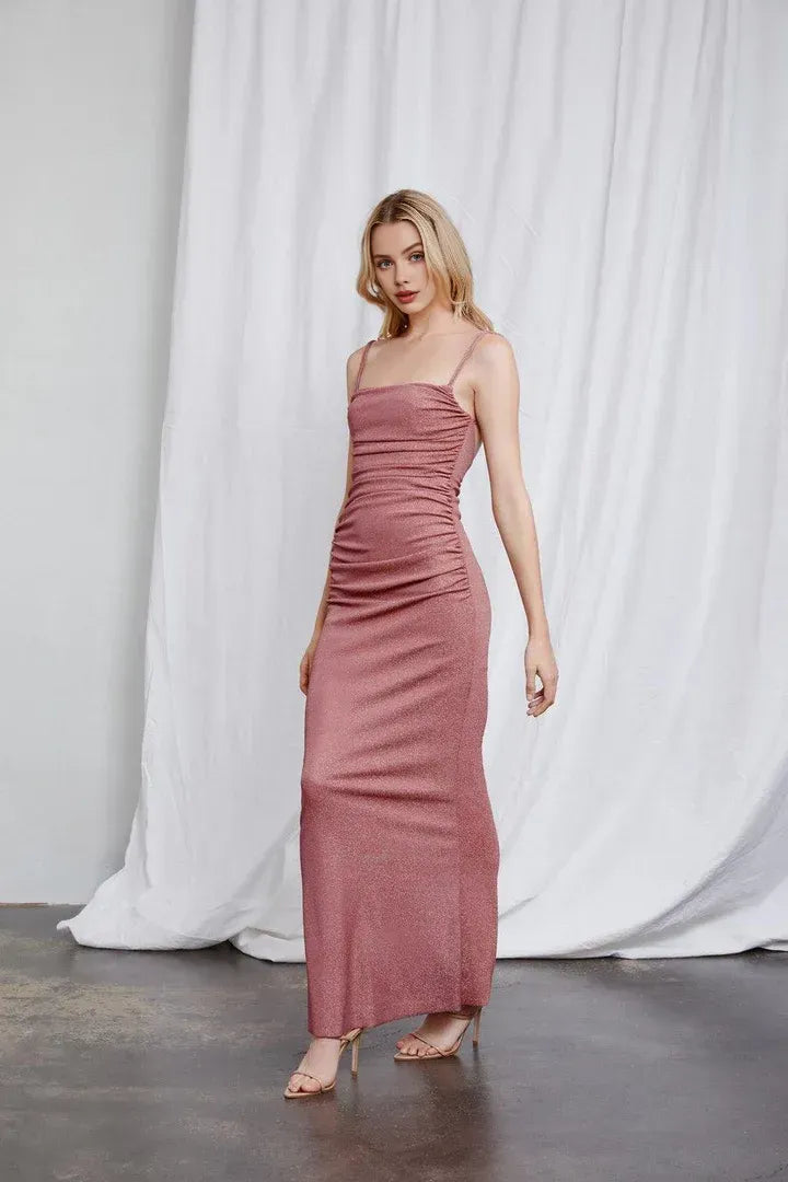 Sheath/Column Spaghetti Straps Sleeveless Backless Floor-Length Prom Dress