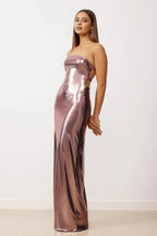 Sheath/Column Strapless Sleeveless Backless Floor-Length Prom Dress
