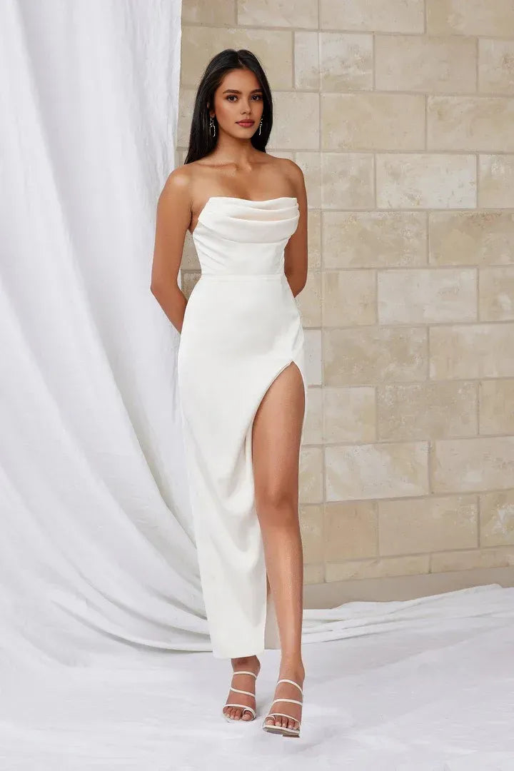 Sheath/Column Strapless Sleeveless Ankle-Length Prom Dress