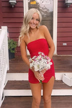 Sheath/Column Strapless Sleeveless Zipper Up Short-Mini Homecoming Dress