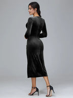Sheath/Column V Neck Long Sleeves Tea Length Mother of the Bride Dress