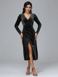 Sheath/Column V Neck Long Sleeves Tea Length Mother of the Bride Dress