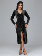 Sheath/Column V Neck Long Sleeves Tea Length Mother of the Bride Dress