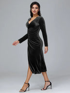 Sheath/Column V Neck Long Sleeves Tea Length Mother of the Bride Dress