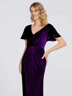Sheath/Column V Neck Short Sleeves Floor Length Mother of the Bride Dress