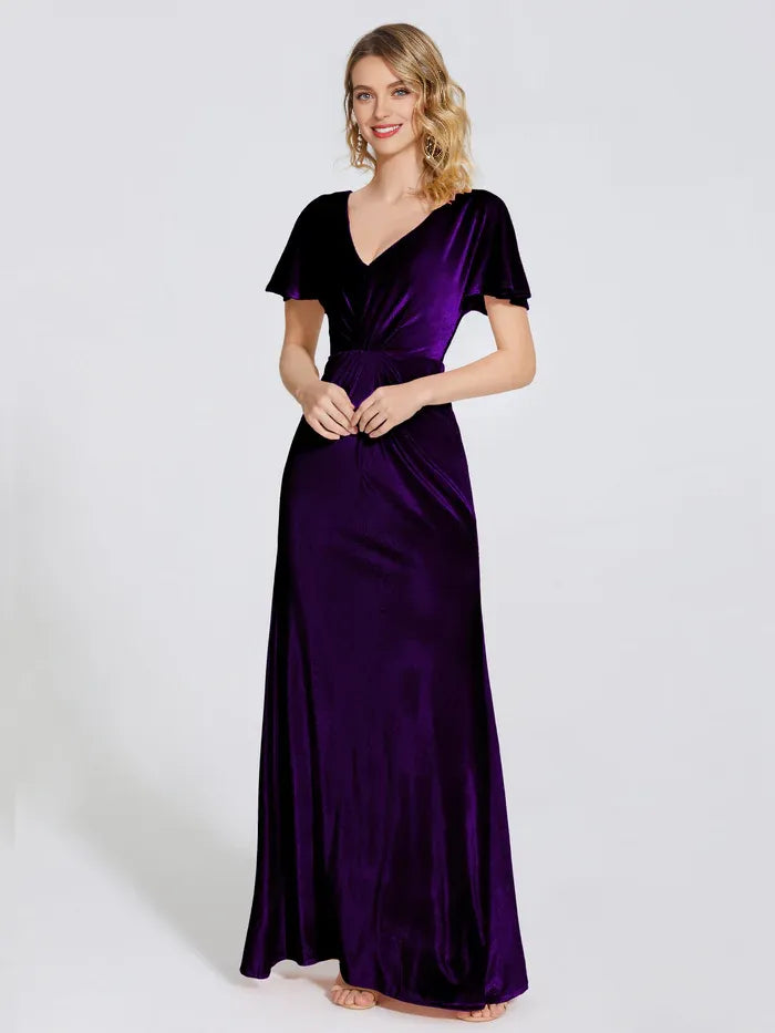 Sheath/Column V Neck Short Sleeves Floor Length Mother of the Bride Dress
