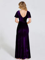 Sheath/Column V Neck Short Sleeves Floor Length Mother of the Bride Dress