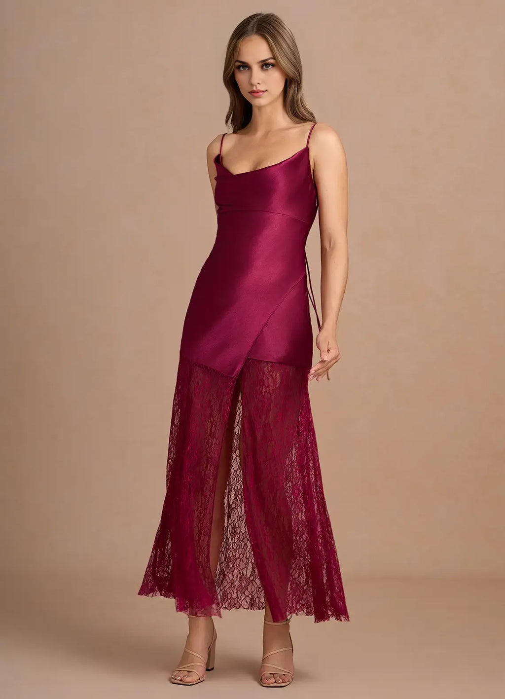 Sheath Cowl Neck Sleeveless Backless Ankle-Length Evening Dress