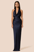Sheath Halter Cowl Neck Sleeveless Floor-Length Prom Dress