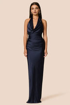 Sheath Halter Cowl Neck Sleeveless Floor-Length Prom Dress