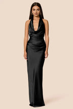Sheath Halter Cowl Neck Sleeveless Floor-Length Prom Dress