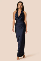 Sheath Halter Cowl Neck Sleeveless Floor-Length Prom Dress