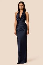 Sheath Halter Cowl Neck Sleeveless Floor-Length Prom Dress