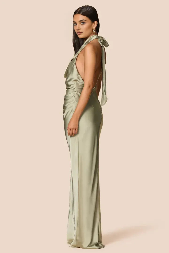 Sheath Halter Cowl Neck Sleeveless Floor-Length Prom Dress