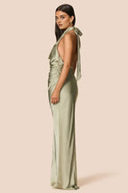 Sheath Halter Cowl Neck Sleeveless Floor-Length Prom Dress