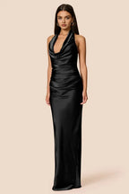 Sheath Halter Cowl Neck Sleeveless Floor-Length Prom Dress