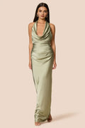 Sheath Halter Cowl Neck Sleeveless Floor-Length Prom Dress