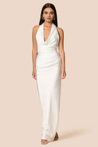 Sheath Halter Cowl Neck Sleeveless Floor-Length Prom Dress