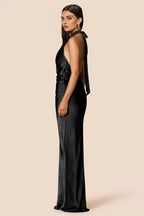 Sheath Halter Cowl Neck Sleeveless Floor-Length Prom Dress
