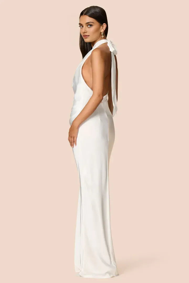 Sheath Halter Cowl Neck Sleeveless Floor-Length Prom Dress