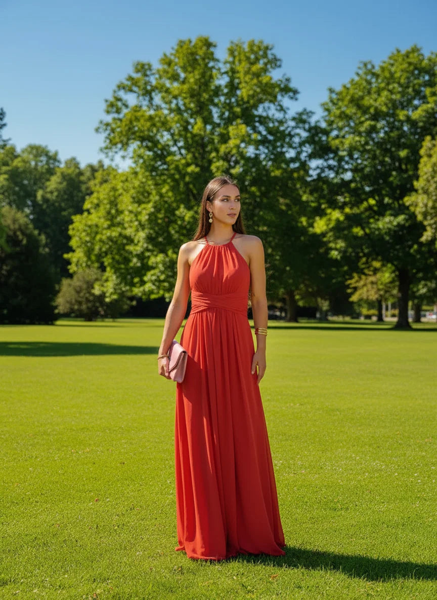 Sheath Halter Neck Sleeveless Backless Floor-Length Prom Dress