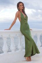 Sheath Halter Neck Sleeveless Backless Floor-Length Prom Dress