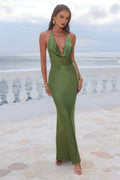 Sheath Halter Neck Sleeveless Backless Floor-Length Prom Dress