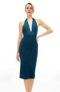 Sheath Halter Neck Sleeveless Backless Tea-Length Prom Dress