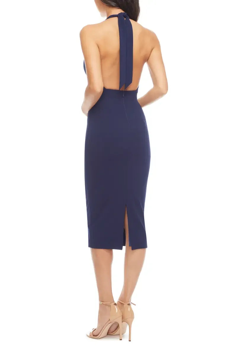 Sheath Halter Neck Sleeveless Backless Tea-Length Prom Dress