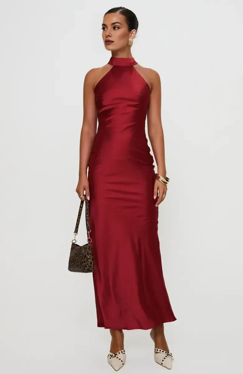 Sheath Halter Neck Sleeveless Ankle-Length Prom Dress